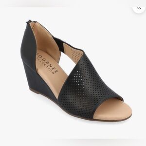 Journee Collection Black Perforated Wedges